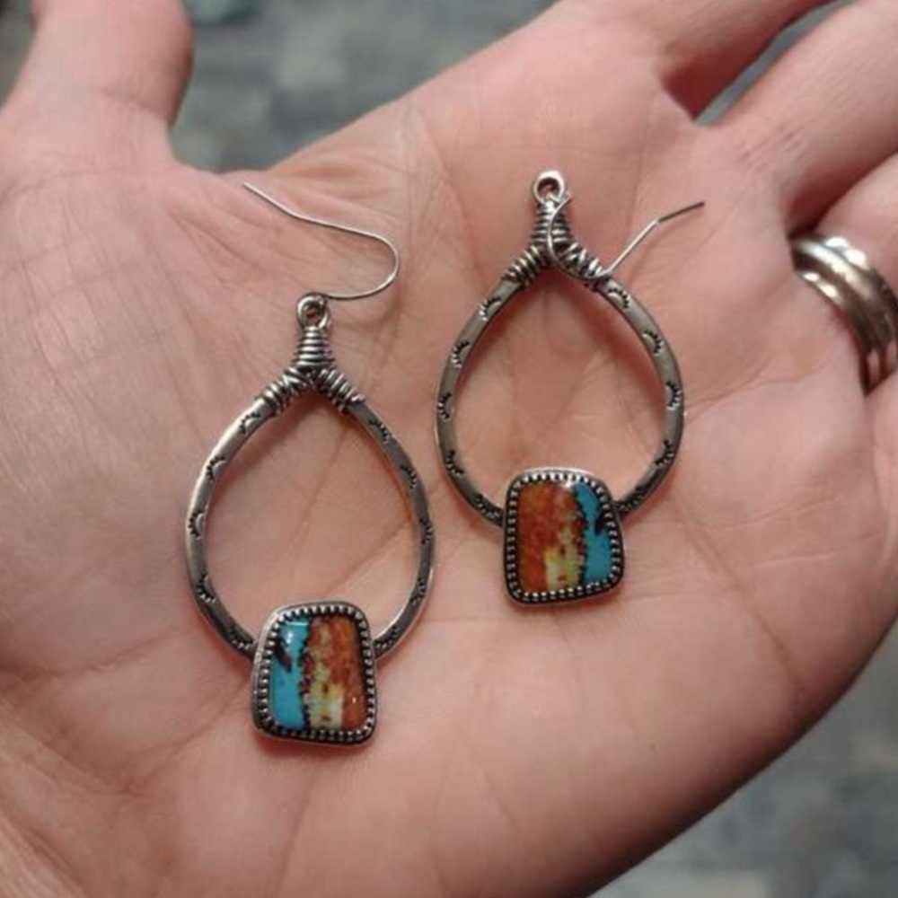 1pair Bohemian Creative Water Drop Shaped Pendant Drop Earrings For Women - Picture 3 of 5